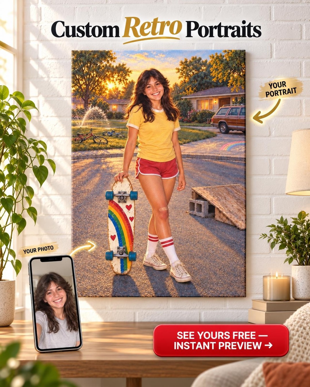 Cul-de-sac Skater Custom Portrait from Photo | Personalized Skateboarding Gift