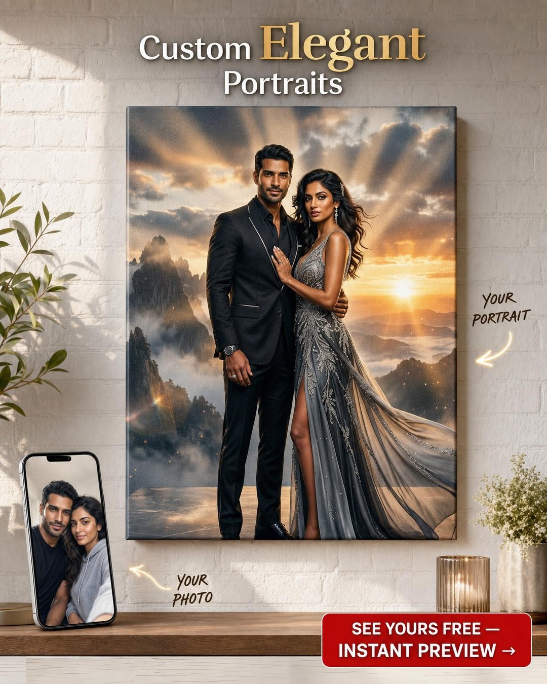 Romantic Sunset Wedding Canvas Gift