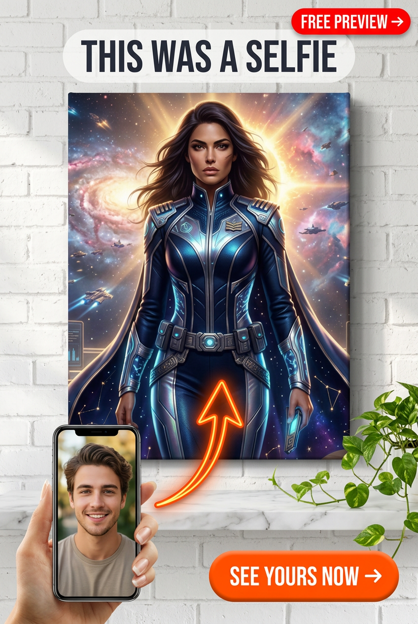 Custom Sci-Fi Man Portrait — Heroic Space Warrior Canvas