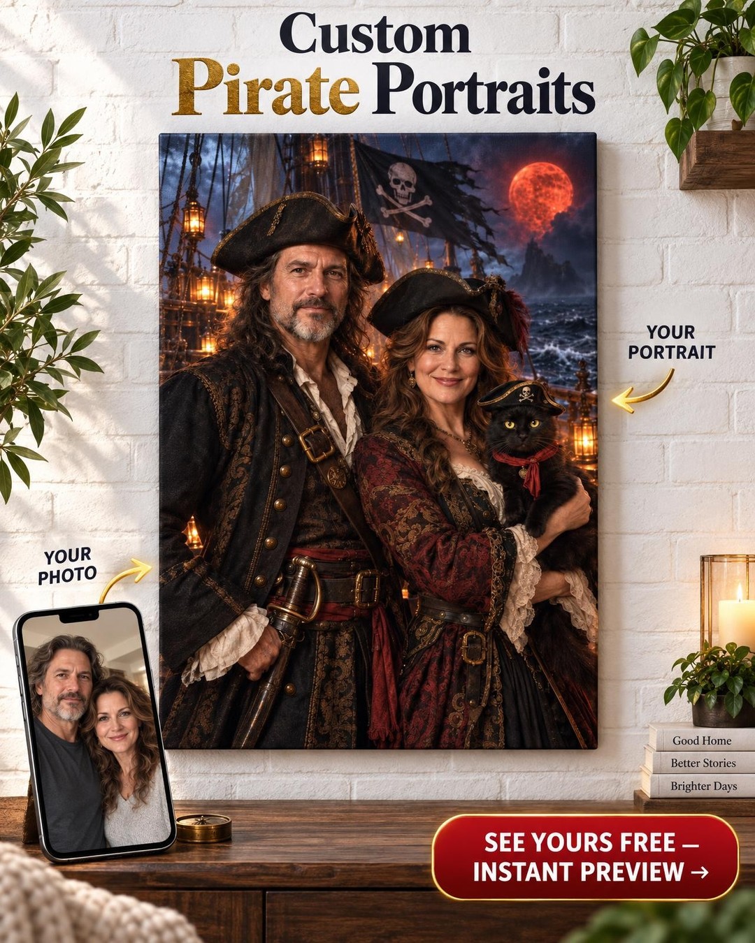 Ghost Pirate Ship Custom Portrait from Photo | Personalized Gift