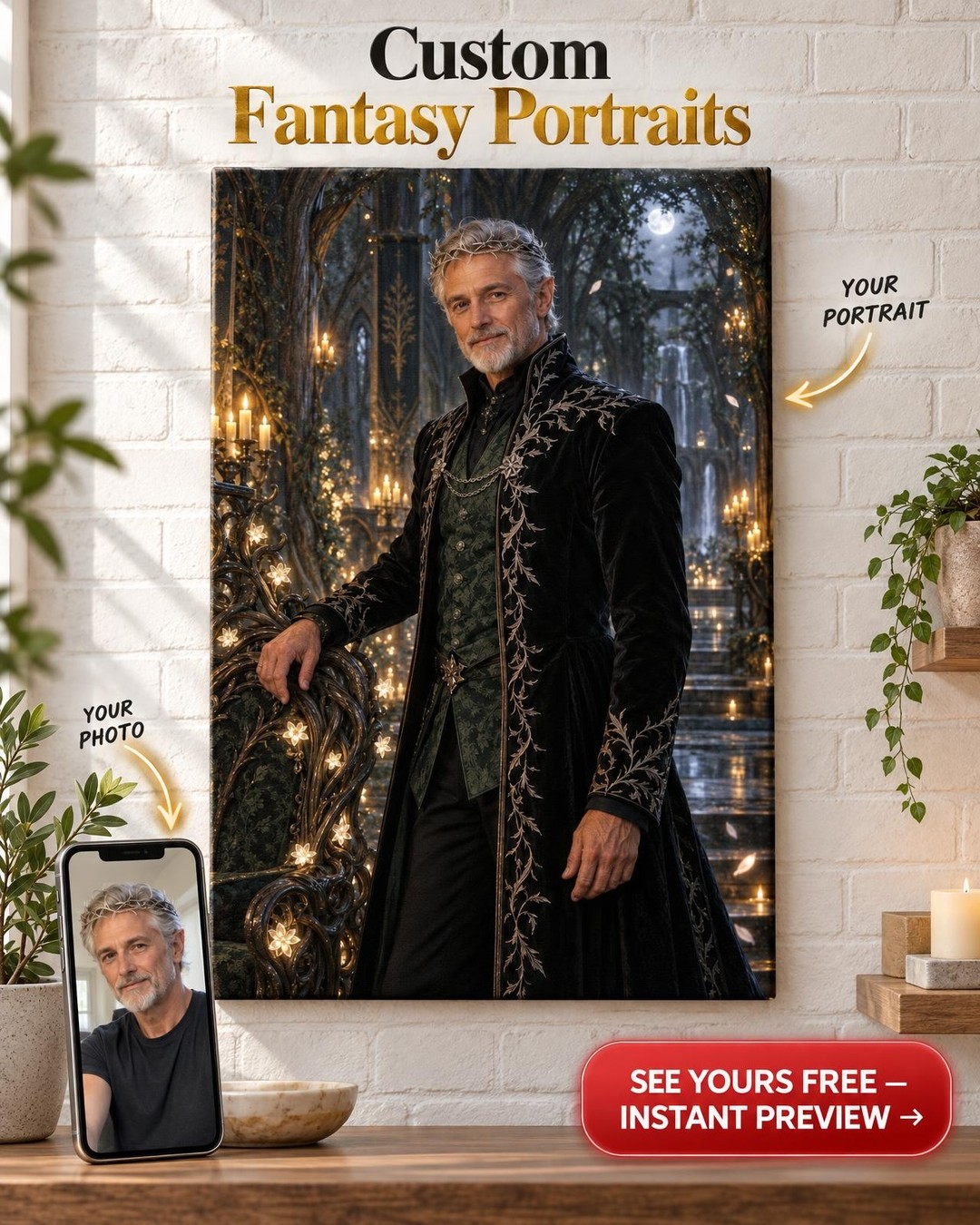 The Fae King Custom Portrait from Photo | Personalized Romantasy Gift