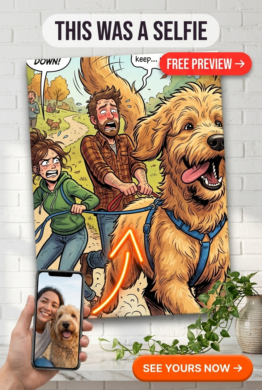 Custom Cartoon Couple Portrait — Whimsical Park Selfie