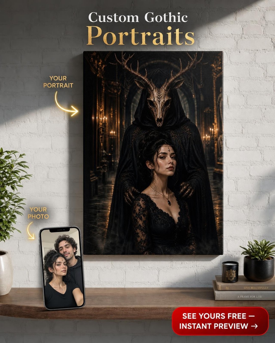 Antlered Forest Guardian Couple Portrait from Photo
