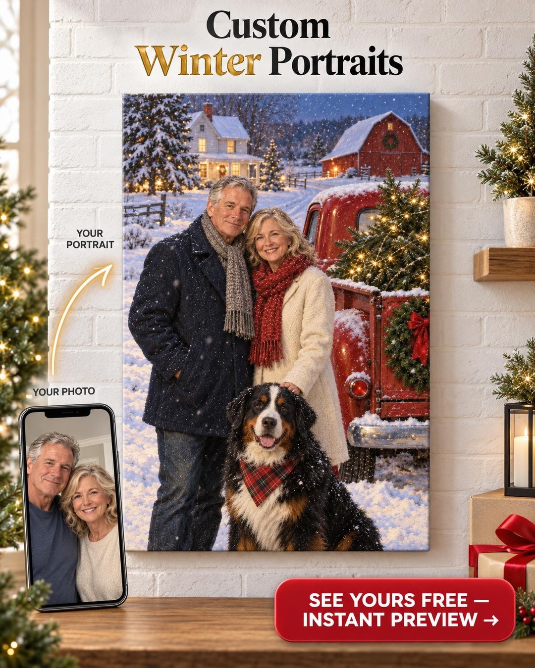Christmas with the Dog Custom Portrait from Photo | Personalized Me and My Dog Gift