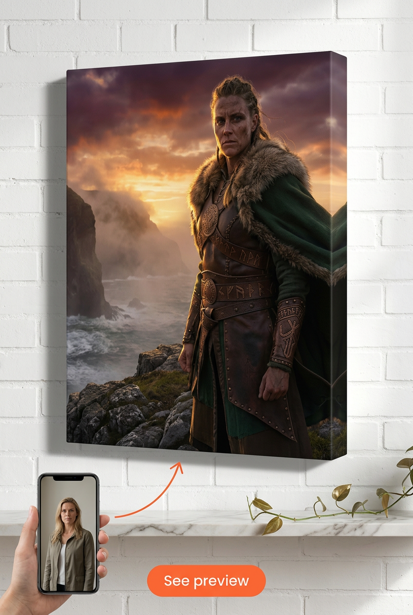 Custom Viking Man Portrait — Heroic Armor Canvas from Photo