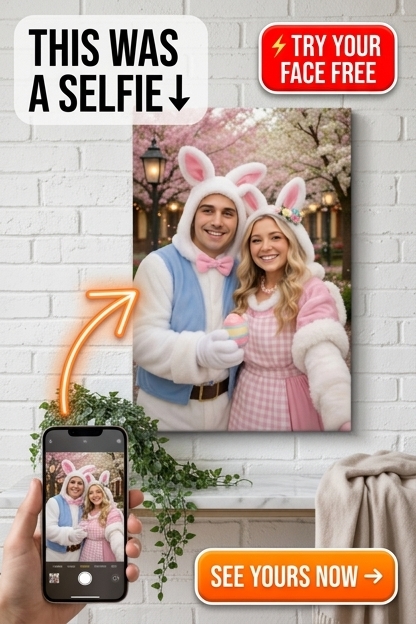 A delightful couple's costume portrait showcasing a man and woman in charming Ea - Best Birthday Gift for Couples: Personalized Portraits - PortraitGift