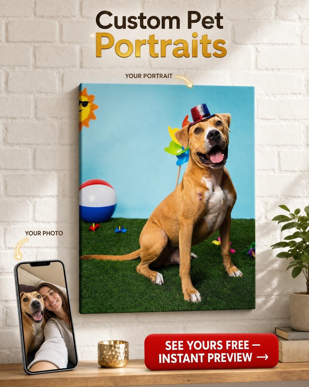 Gotcha Day Pet Adoption Custom Portrait from Photo | Personalized Canvas Gift