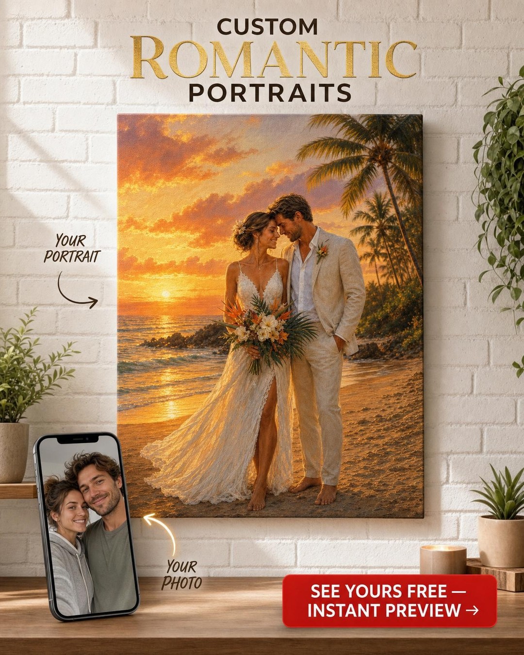 Romantic Beach Sunset Wedding Portrait