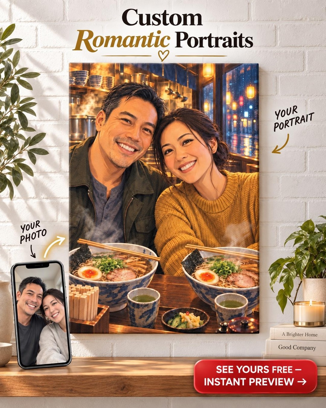Late-Night Ramen Anime Couple Custom Portrait from Photo | Personalized Anime Cosplay Gift