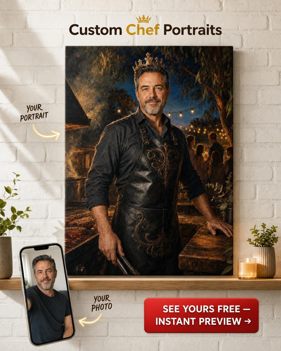 King of Outdoor Gatherings Custom Portrait from Photo | Personalized Gift
