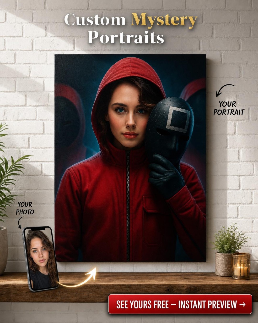 Custom Sci-Fi Woman Portrait — Whimsical Futuristic Canvas from Photo