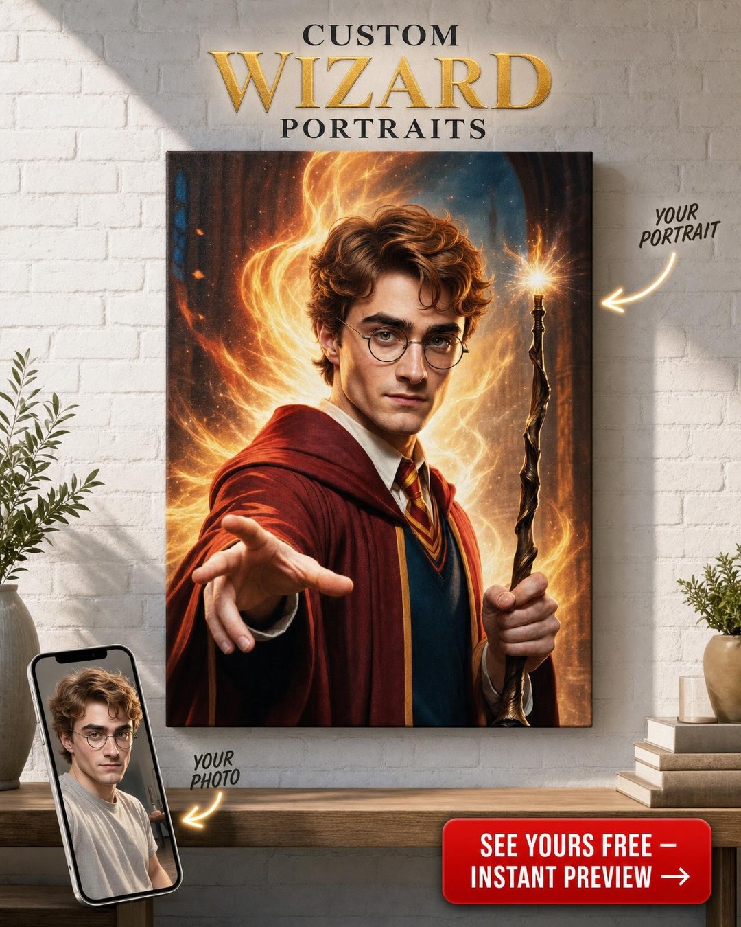 Wizard-Inspired Custom Portrait from Photo | Personalized Canvas Gift