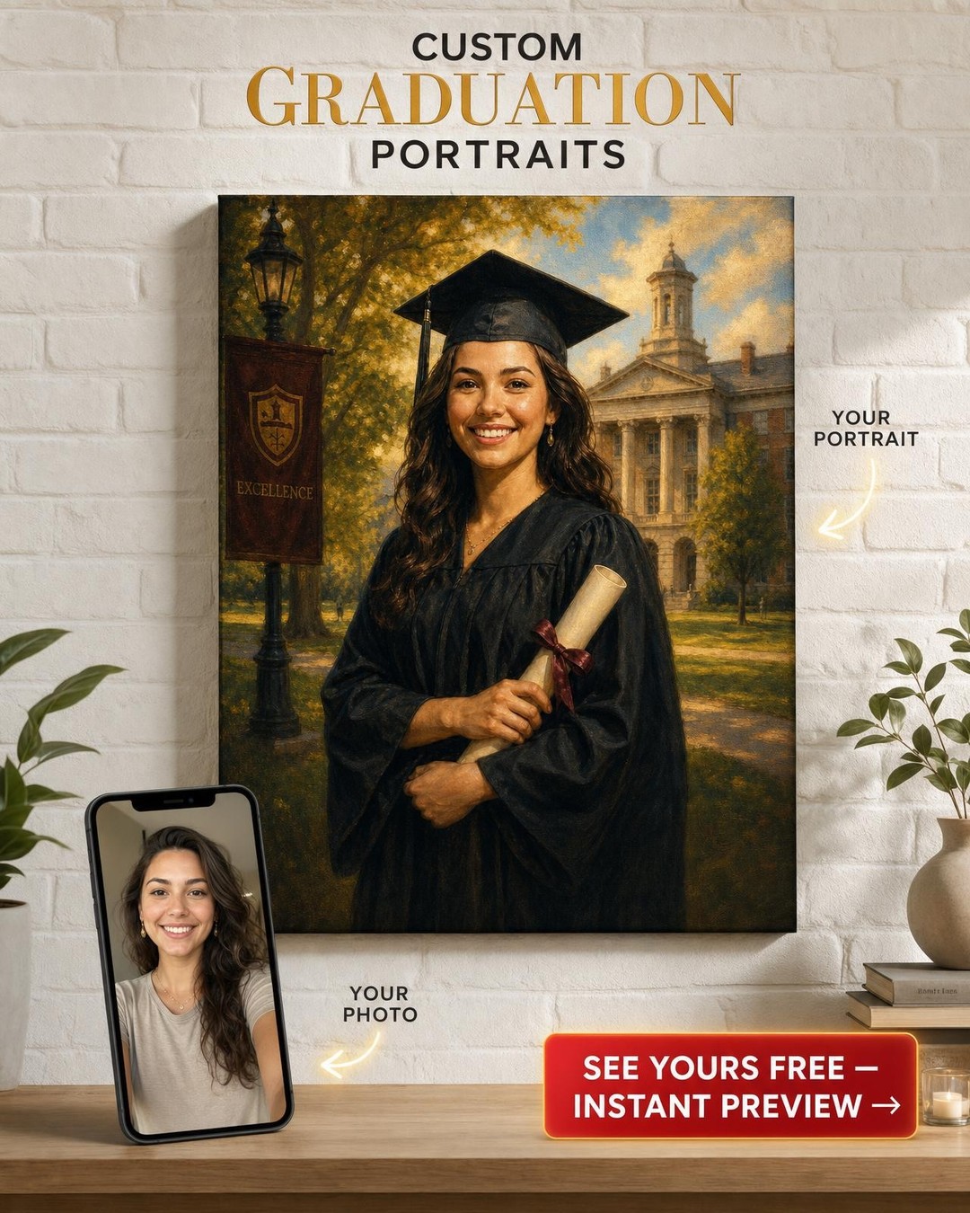 Niece Graduation Gift Portrait — AI-regenerated portrait personalized with names
