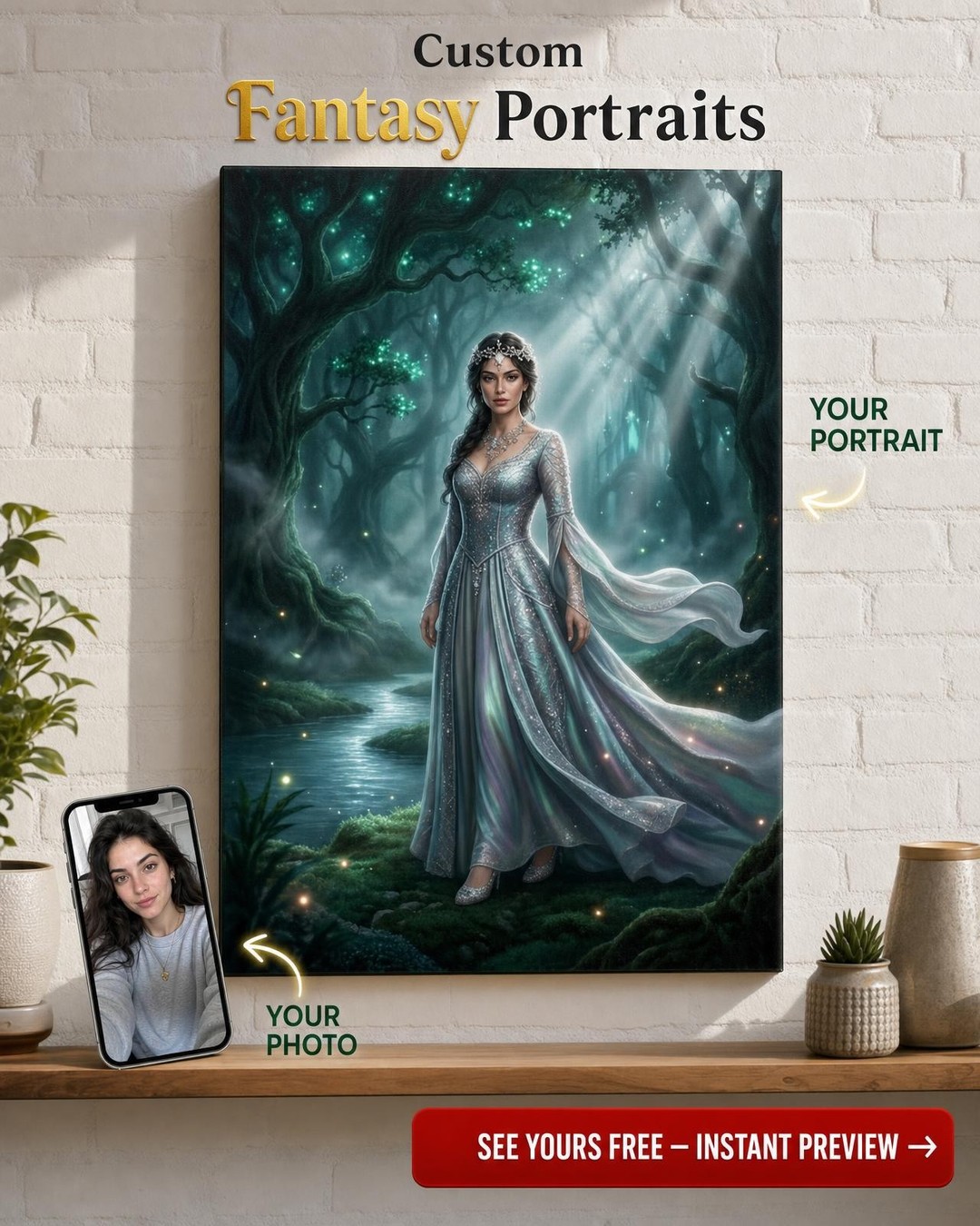 Enchanting Custom Fantasy Woman Portrait - Forest Canvas