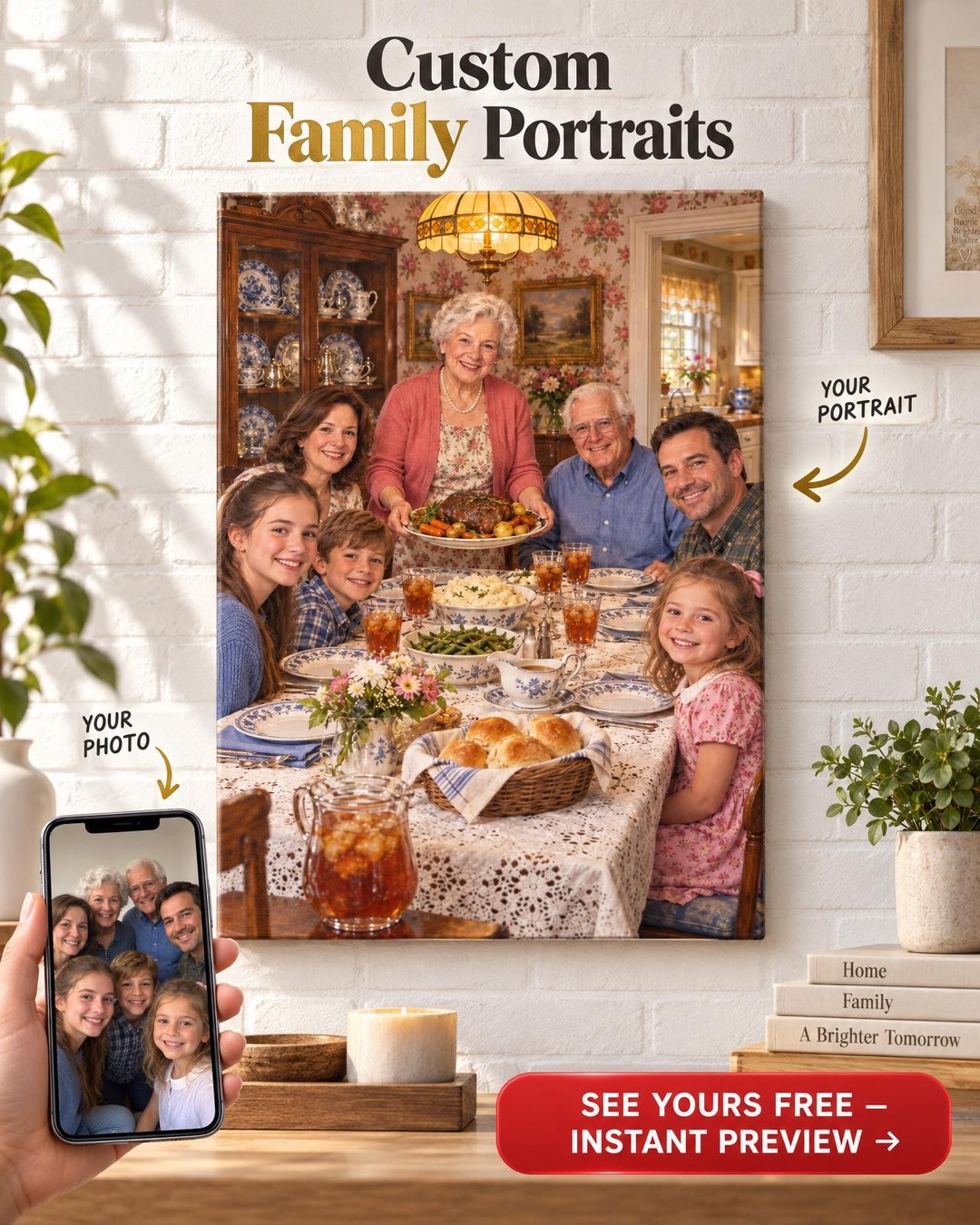 Sunday Dinner at Grandma's Custom Portrait from Photo | Personalized Grandma Kitchen Portrait Gift
