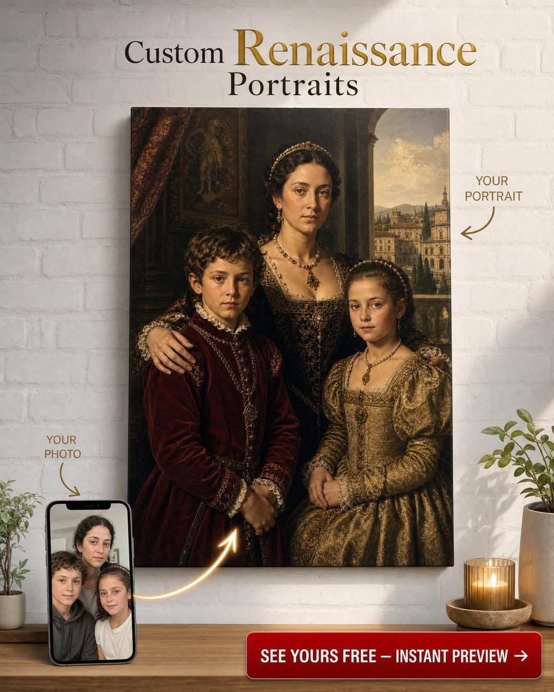 Custom Renaissance Family Portrait — Regal Canvas from Photo