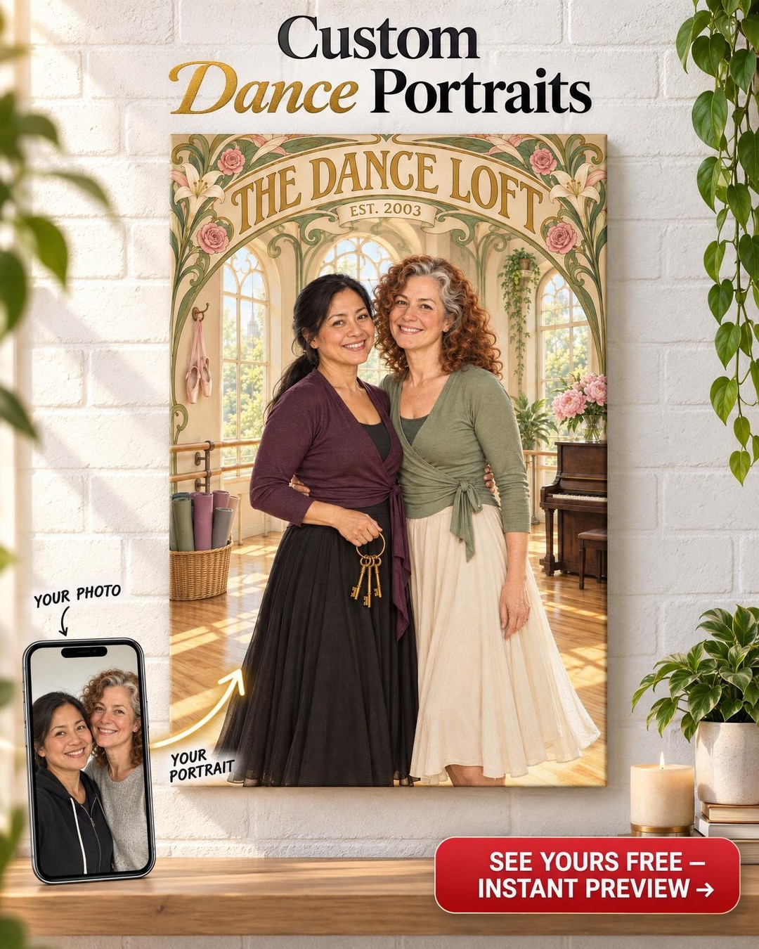 Partners From Day One Custom Portrait from Photo | Personalized Her Business Portrait Gift