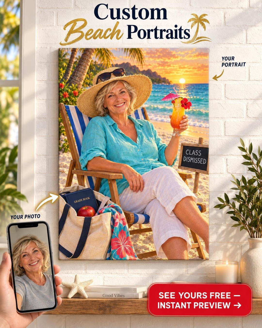 Class Dismissed Teacher Retirement Custom Portrait from Photo | Personalized Gift