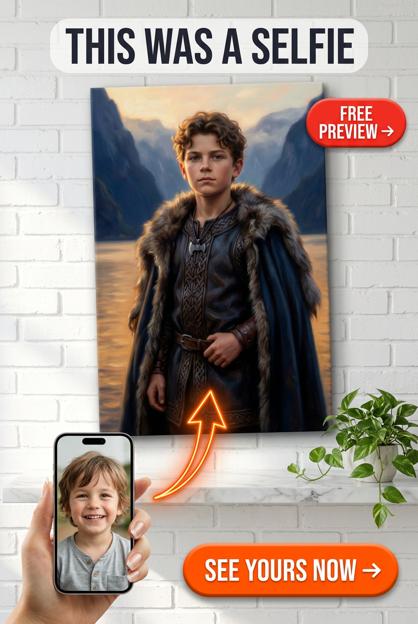 Custom Viking Warrior Portrait for Boys — Heroic Canvas from Photo