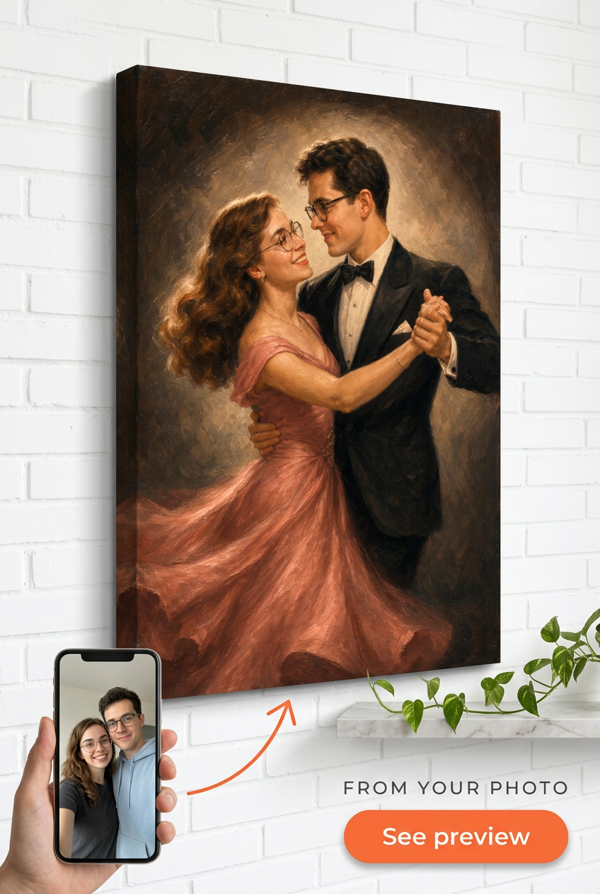 Custom 1940s Hollywood Dance Floor Couple Portrait from Photo | Personalized undefined Gift