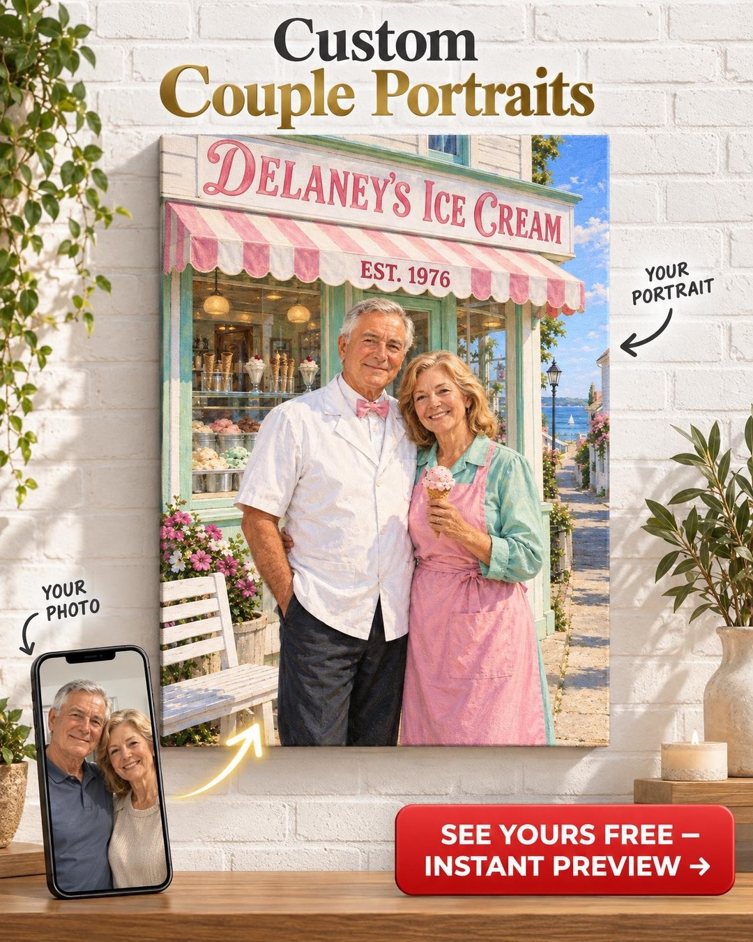 The Ice-Cream Parlour Custom Portrait from Photo | Personalized Family Business Gift