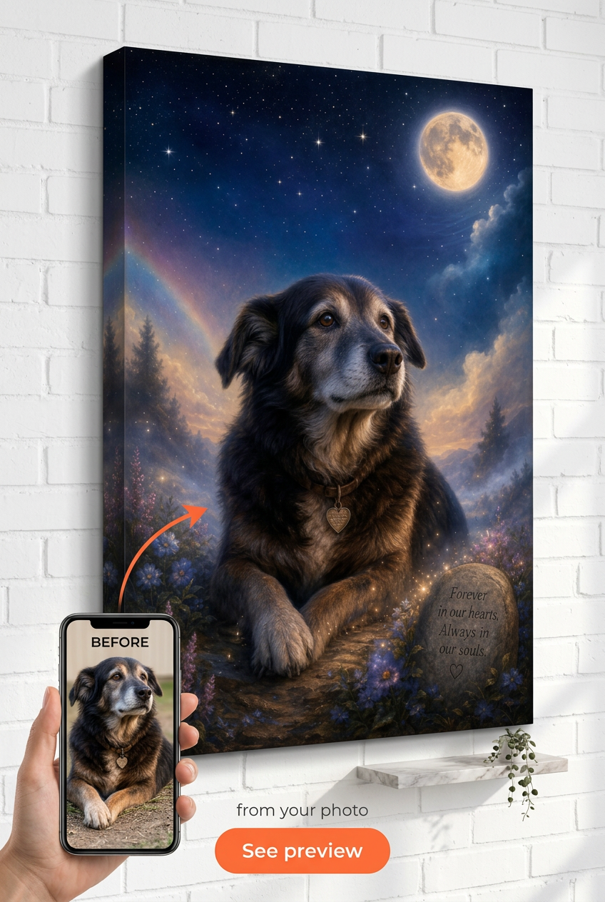 Custom Pet Memorial Dog Portrait — Serene Canvas from Photo