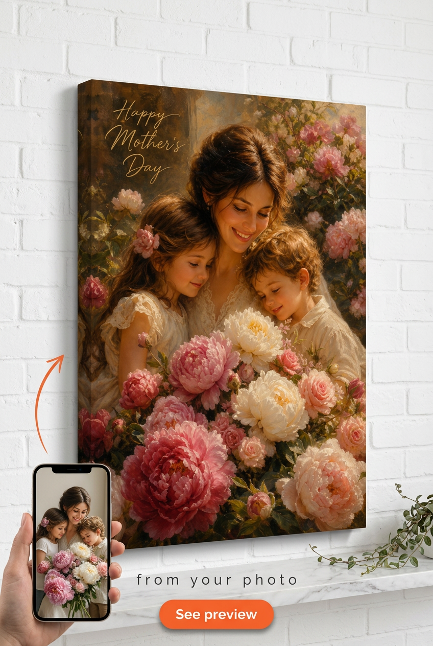 Mother's Day Flowers Portrait Custom Portrait from Photo | Personalized Gift