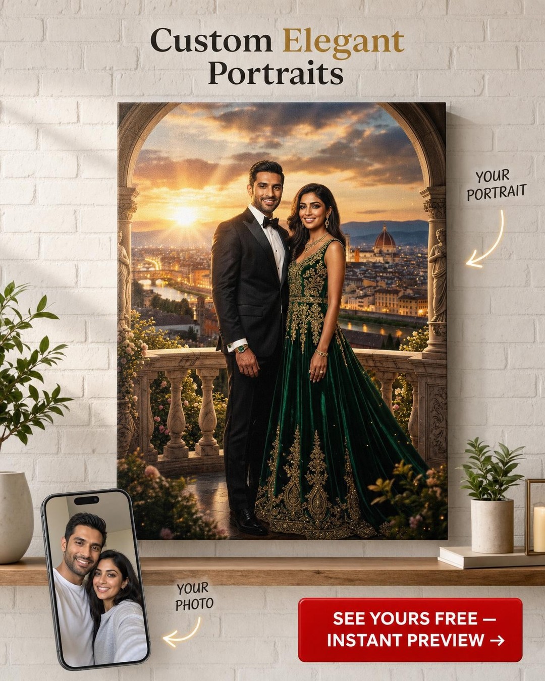 Custom Wedding Portrait - Romantic City Canvas