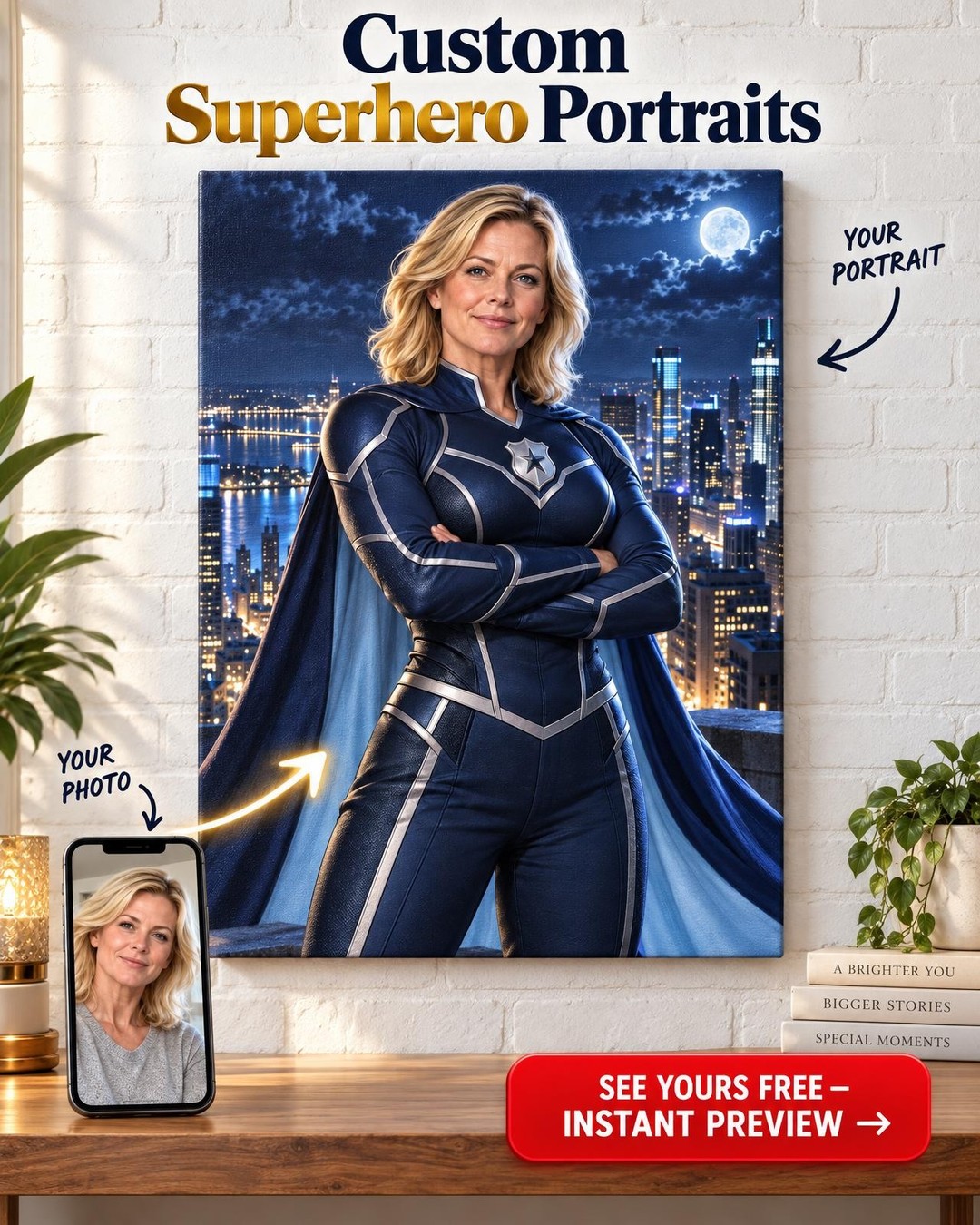 Super Police Officer for Her Custom Portrait from Photo | Personalized Superhero Portrait Gift