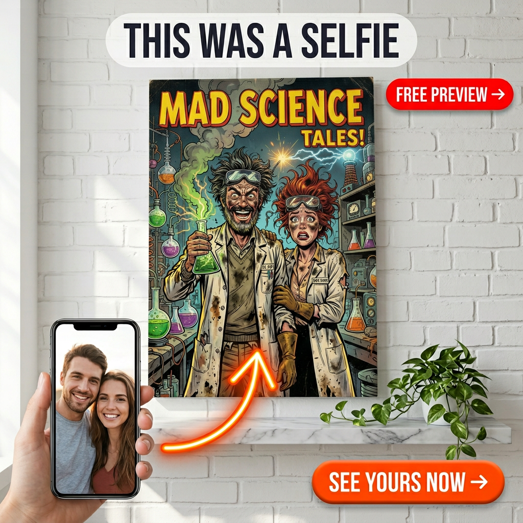 Custom Pop Art Couple Portrait — Whimsical Lab Scientist Canvas