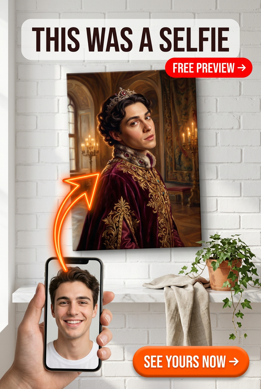Custom Royal Man Portrait — Regal Crown Canvas from Photo