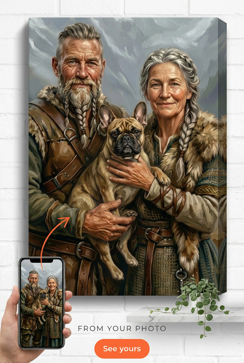 Custom Viking Couple Portrait — Regal Beard & Mountain Canvas