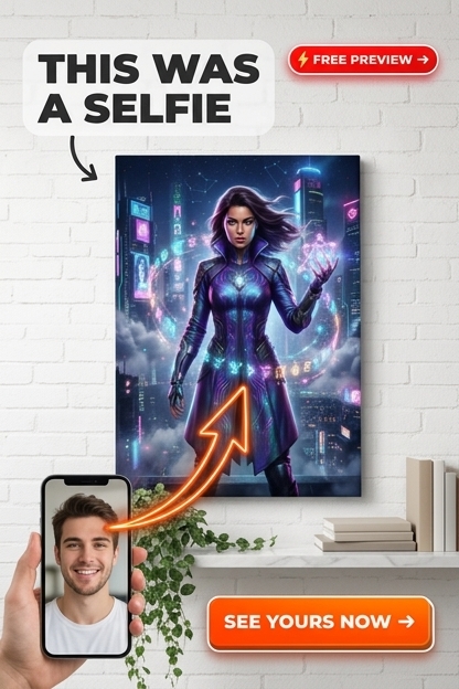 Custom Cyberpunk Single-Man Portrait — Heroic Futuristic Canvas