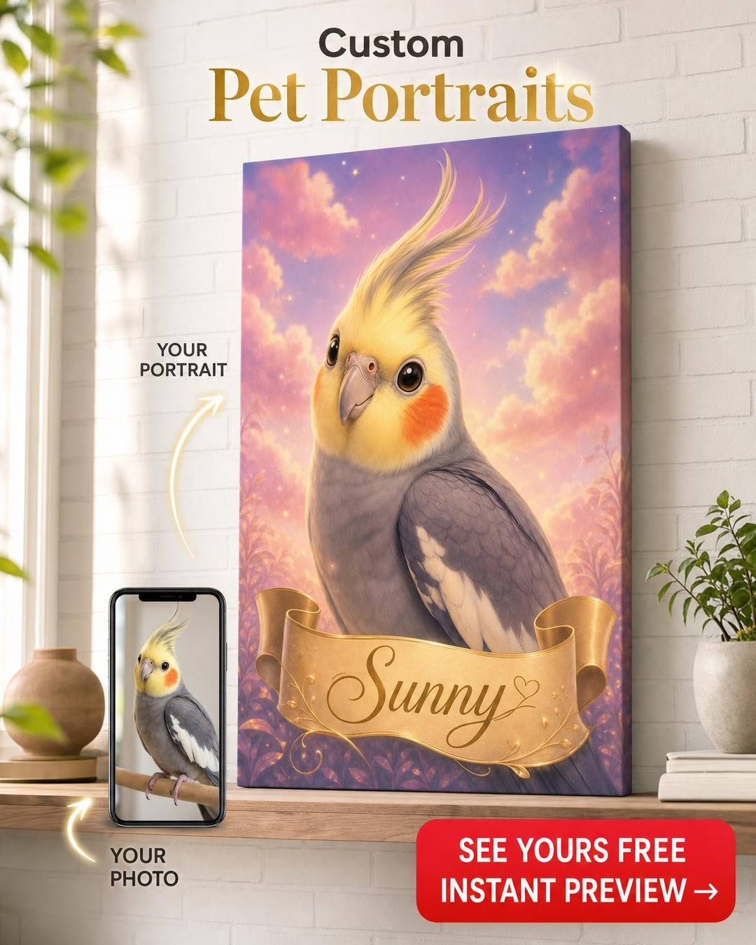 Custom Disney Pet Portrait — Whimsical Cat Canvas from Photo