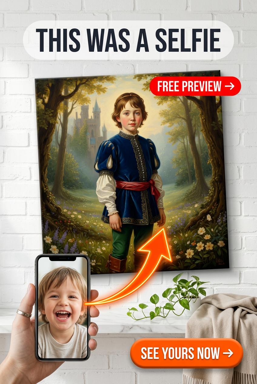 Custom Royal Boy Portrait — Whimsical Forest Castle Canvas
