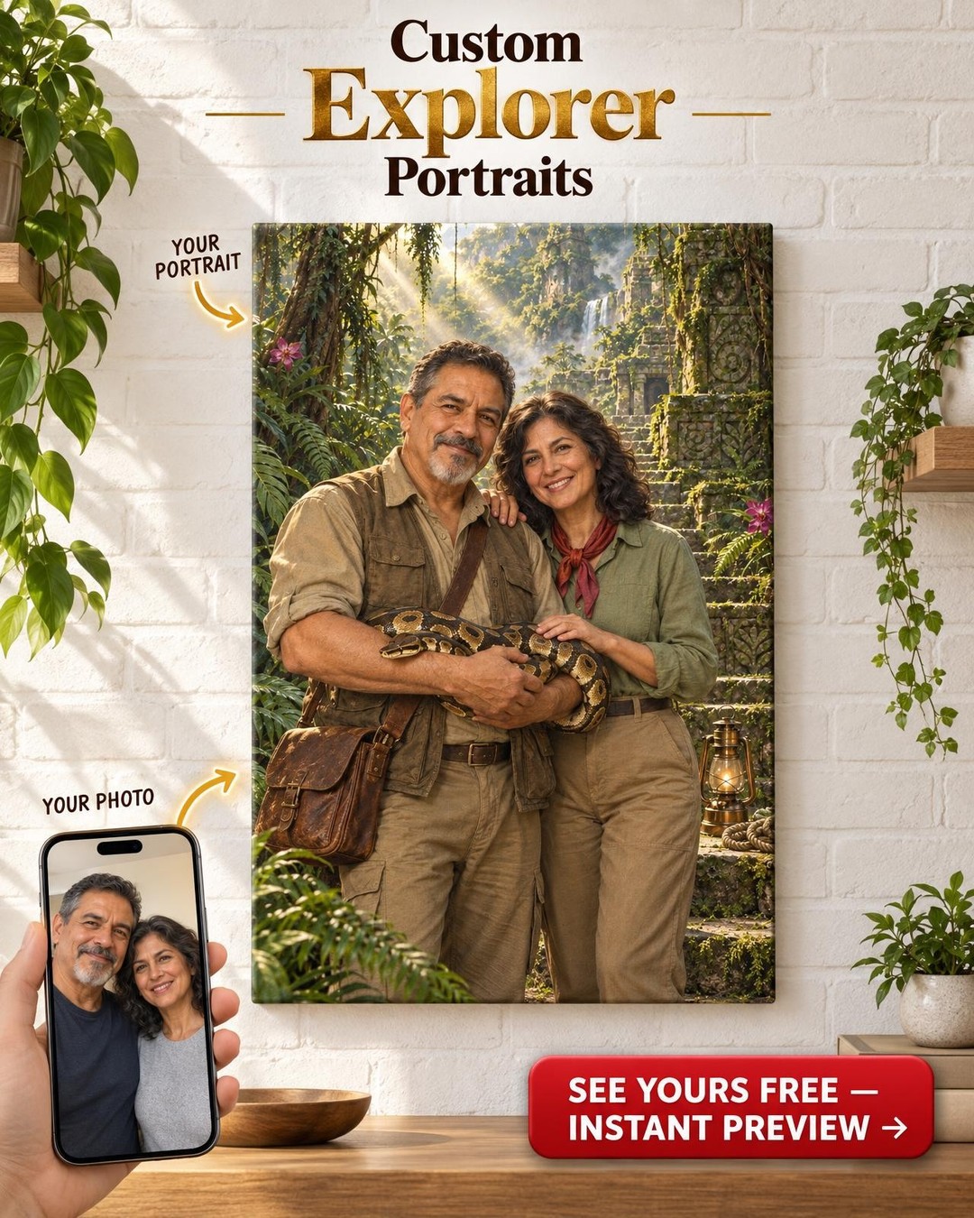 Jungle Temple Explorers Custom Portrait from Photo | Personalized Reptile Keeper Gift
