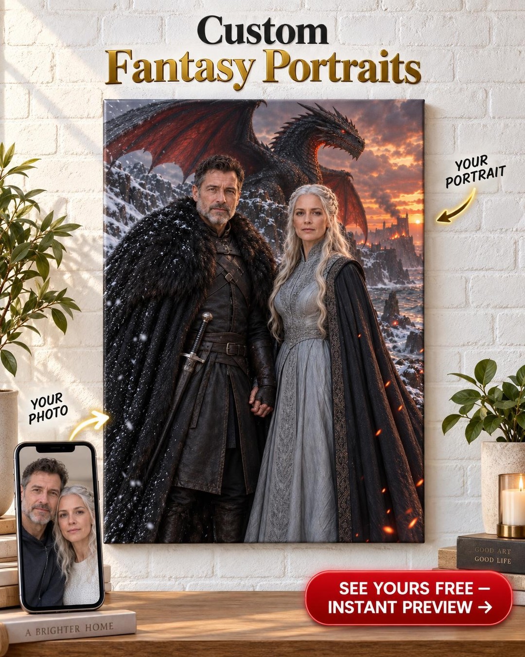 Fire and Ice Couple Custom Portrait from Photo | Personalized for Couples Gift