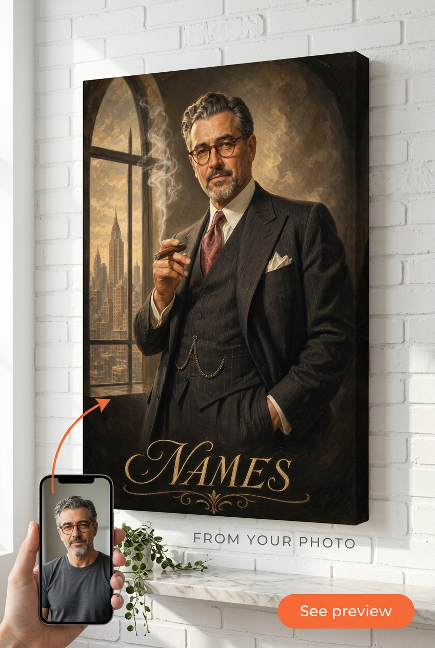 Custom 1940s Hollywood Window Mogul Portrait from Photo | Personalized Gift