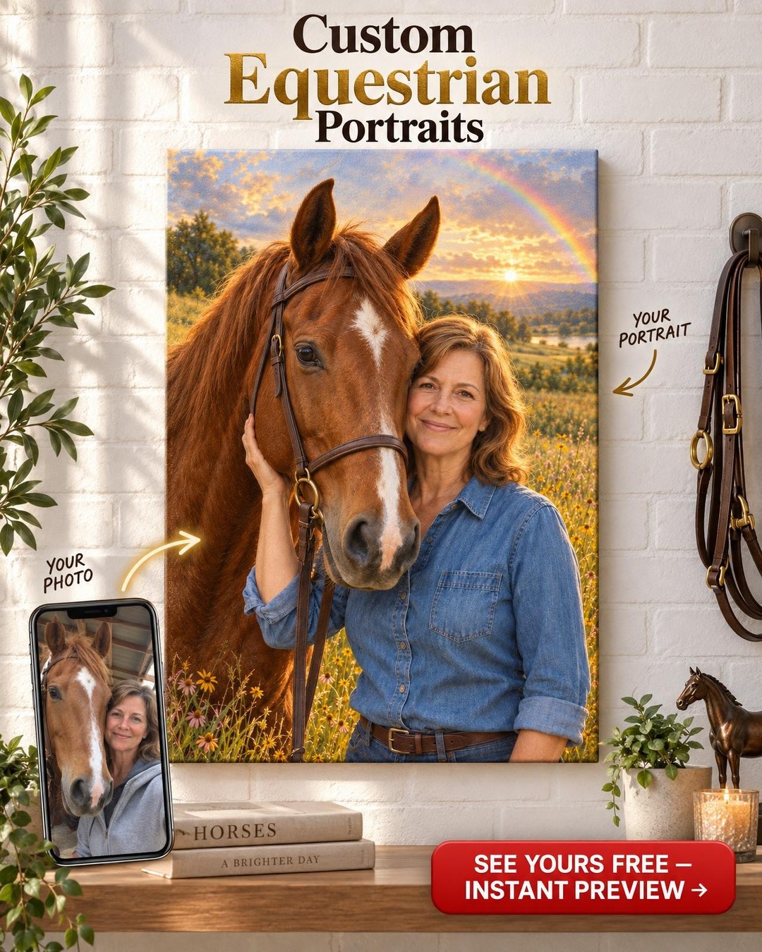 Horse Memorial Custom Portrait from Photo | Personalized Horse and Rider Gift