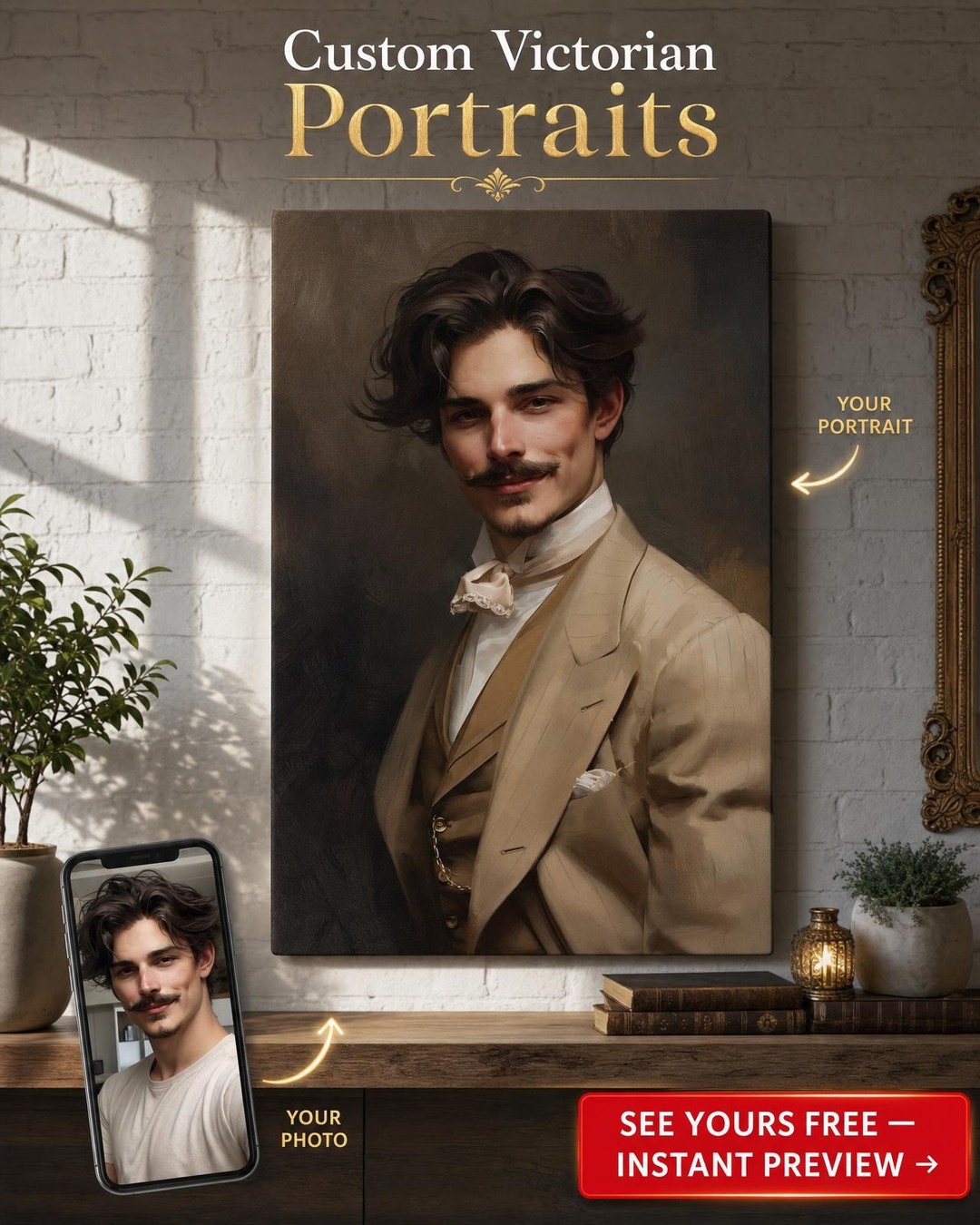 Custom Victorian Man Portrait — Regal Canvas from Photo