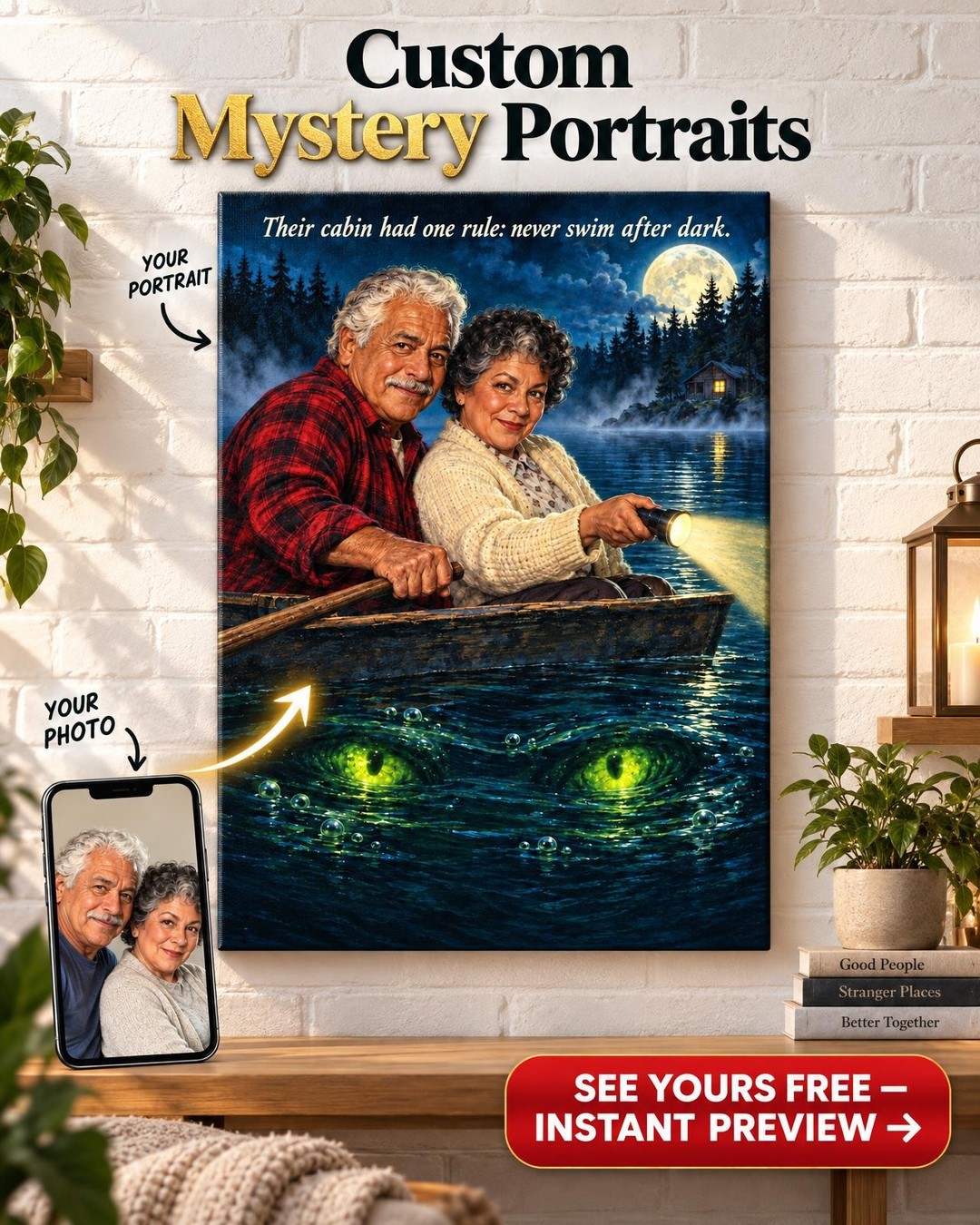 1950s Creature-Feature Custom Portrait from Photo | Personalized Monster Movie Gift