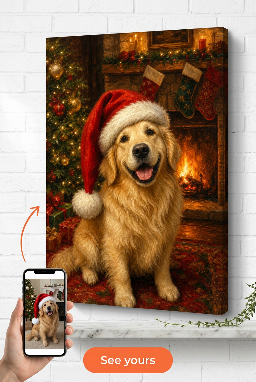 Custom Christmas Dog Portrait — Festive Pet Canvas