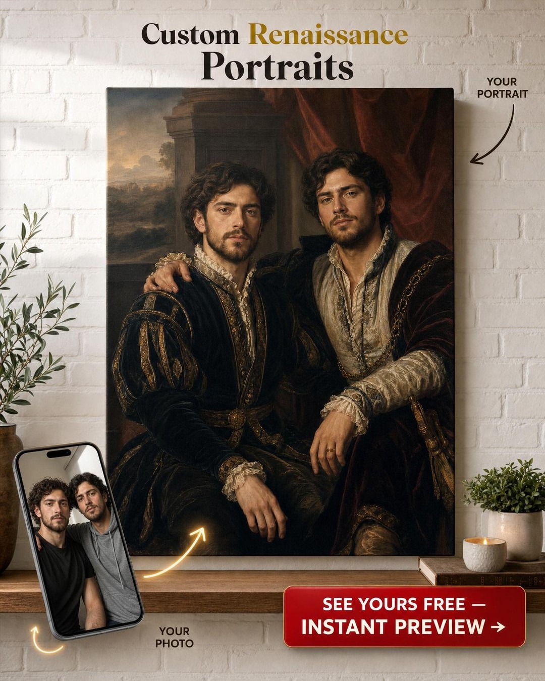 Custom Renaissance Couple Portrait — Regal Canvas from Photo