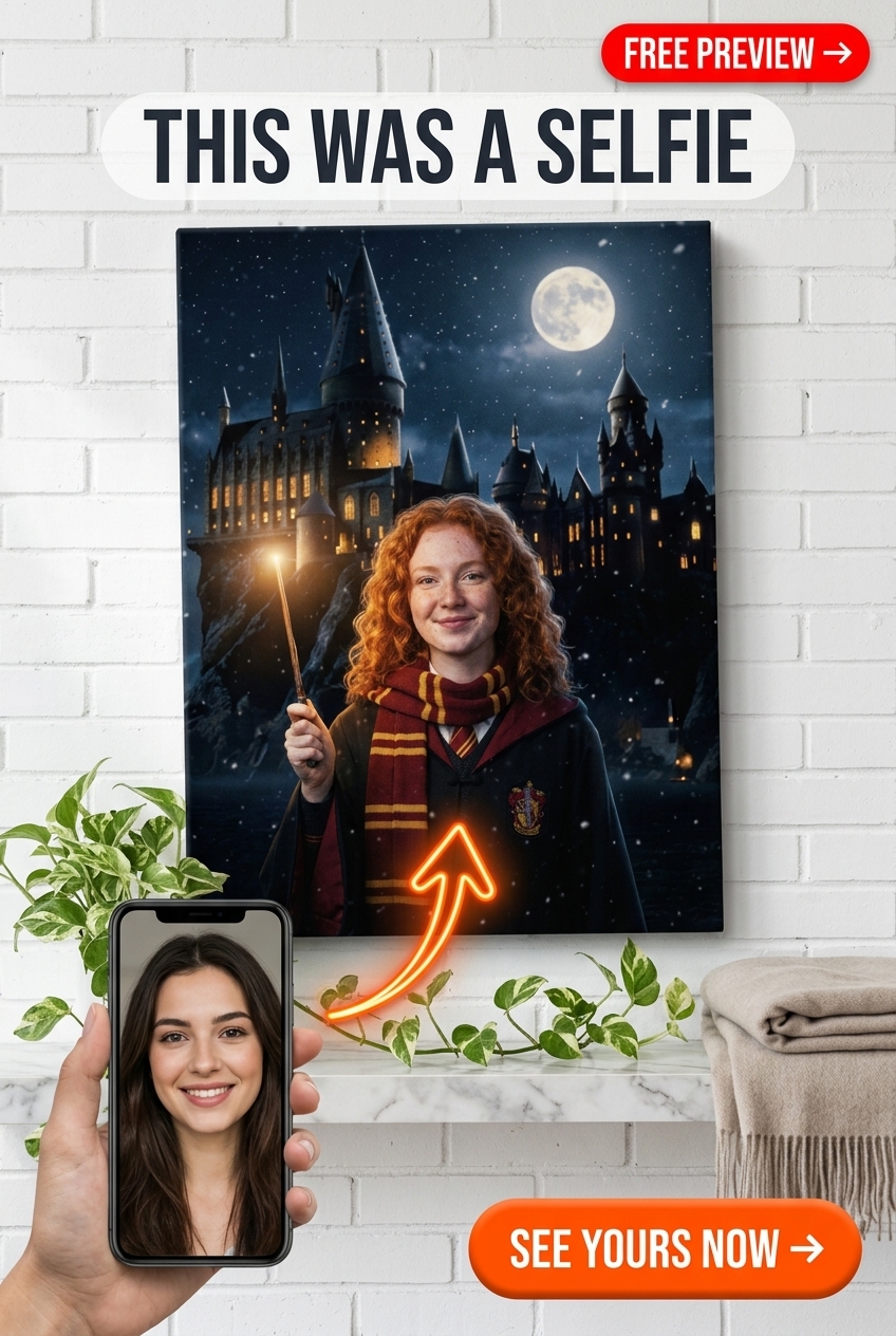 Custom Fantasy Woman Portrait — Whimsical Castle & Moonlight Canvas