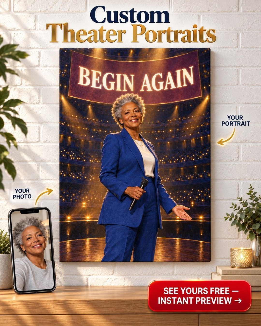 Keynote Speaker Custom Portrait from Photo | Personalized Her Stage Portrait Gift