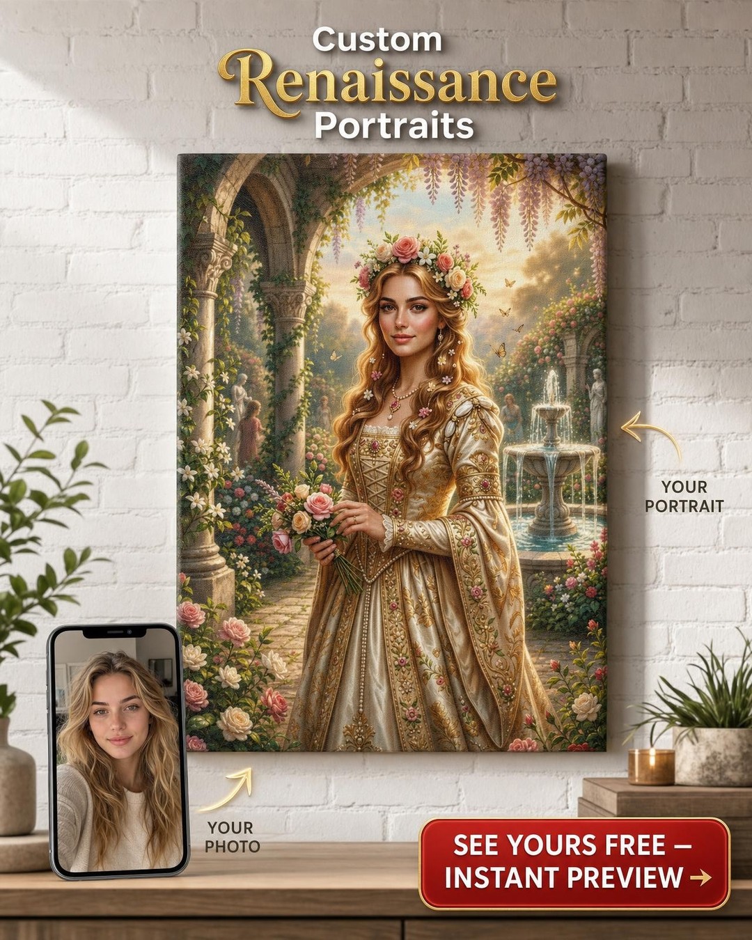 Custom Fantasy Woman Portrait — Regal Solo Canvas from Photo