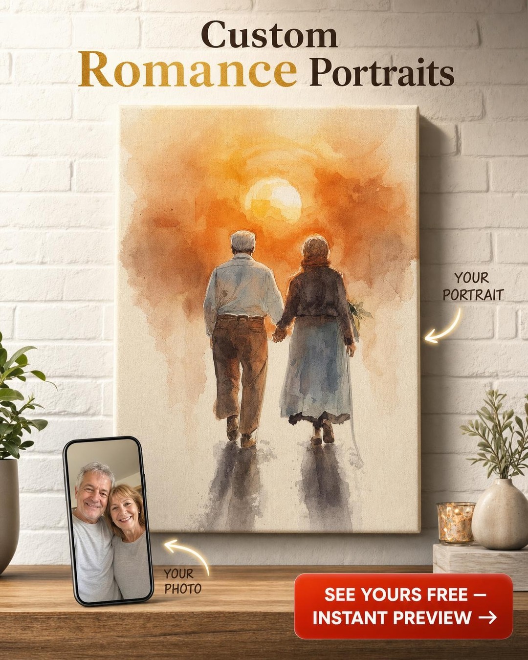 Anniversary Canvas Custom Portrait from Photo | Personalized Gift