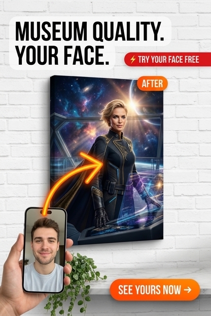 Custom Sci-Fi Man Portrait — Heroic Space Warrior Canvas