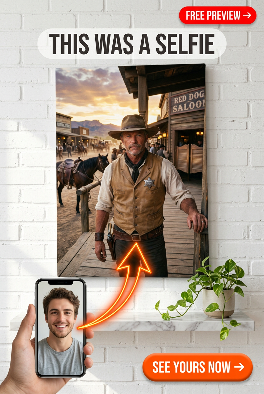 Custom Cowboy Sheriff Portrait for Man — Heroic Western Canvas
