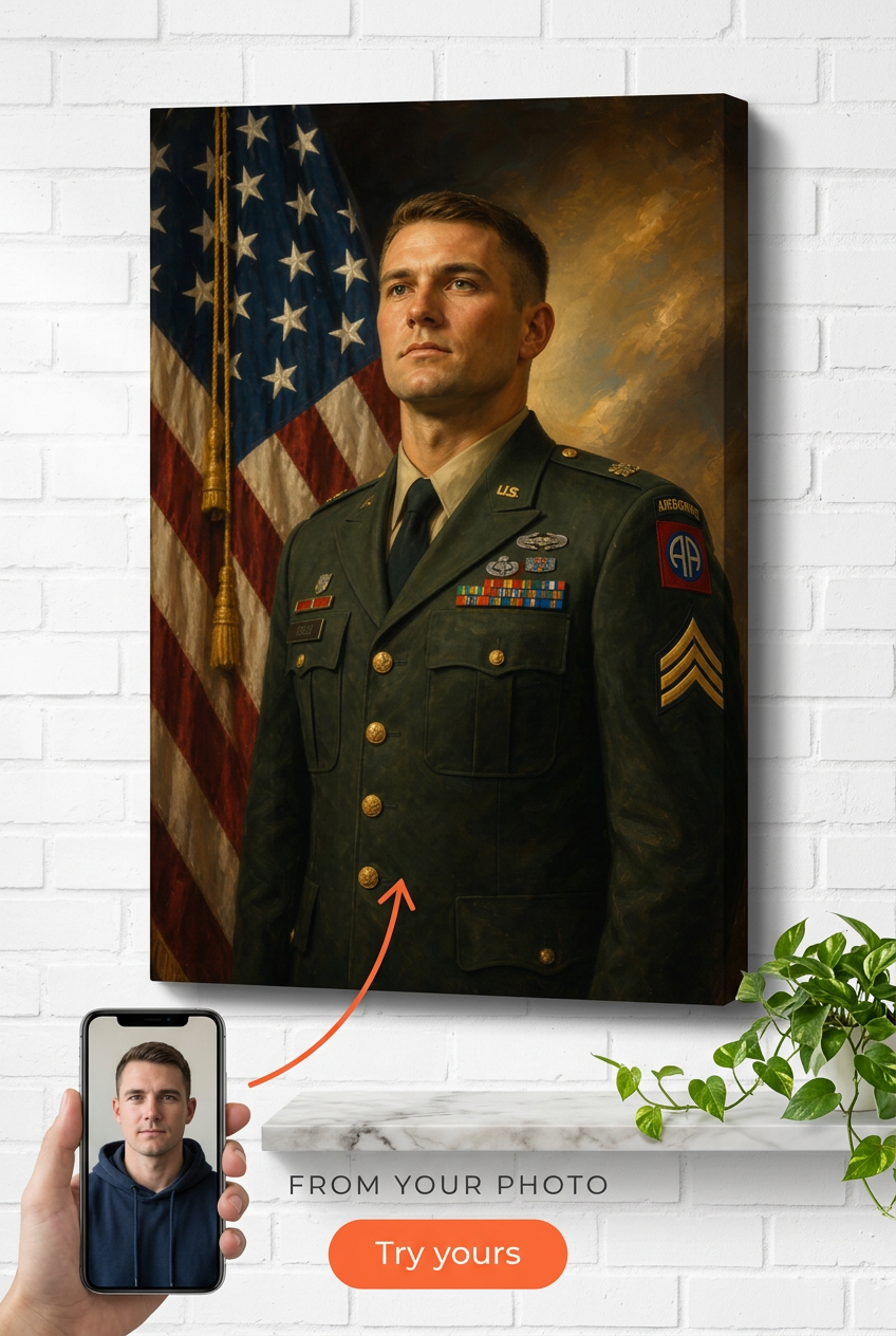 Custom Military Man Portrait — Heroic Canvas from Photo